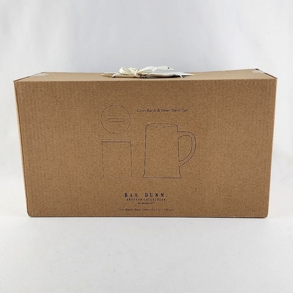 Rae Dunn Coin Bank "Beer Fund" & Beer Stein "Dad's Beer" 2 Piece Set Navy White - Picture 5 of 8